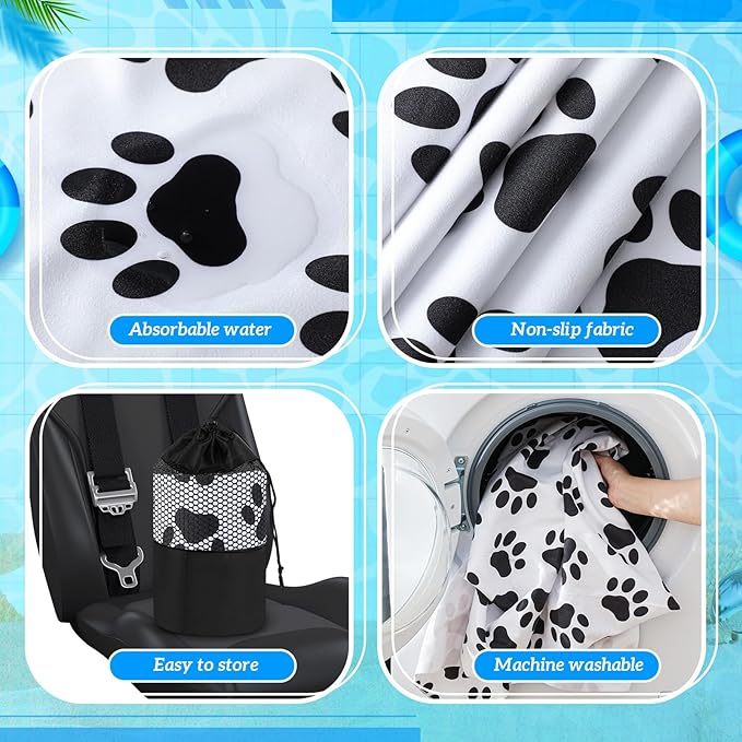 2 Pack Car Seat Towel Covers with Storage Bag 63 x 32 Inch Athletic Running Towel Seat Sweat Washable Non Slip Cover Gift for Car Outdoor Sport Activities (Dog Footprints)