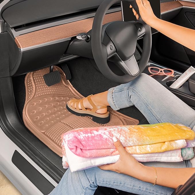 Carbella Automotive Floor Mats for Cars, 2 Piece Car Floor Mats Peach Pink Translucent, Trim-to-Fit All Weather Clear Car Mats for Auto Truck Van SUV, Car Accessories for Women