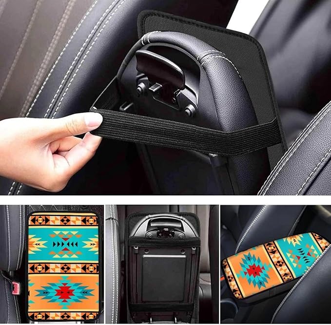 Dreaweet Aztec Tribal Pattern Car Center Console Armrest Pad,Navajo Ethnic Style Auto Seat Box Cover Protector,Hand Rest Cushion Protection Pad,Vehicles Interior Accessories Universal for Car,SUV