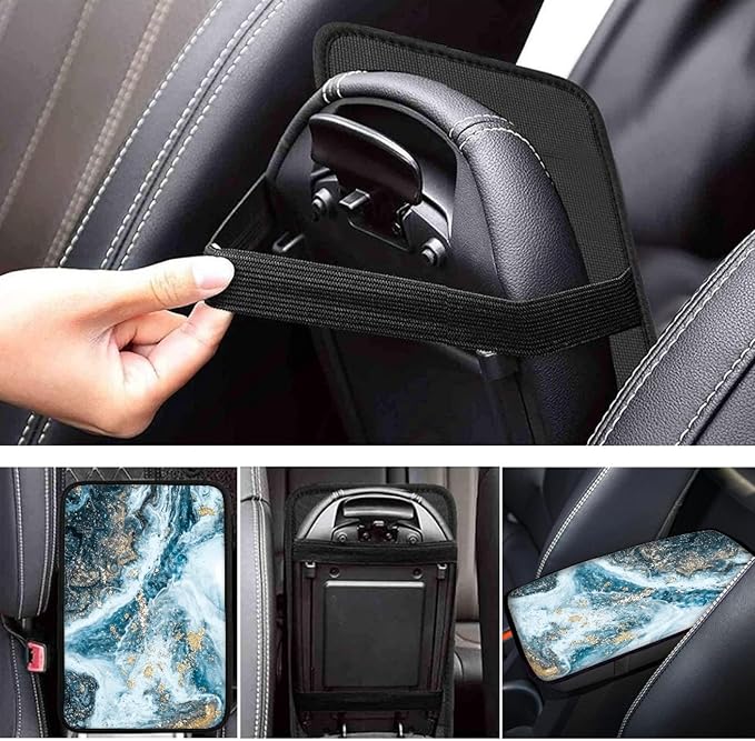 Dreaweet Blue Marble Print Armrest Cover for Car Truck,Soft Comfortable Car Center Armrest Cover Universal Center Console Cover Replacement
