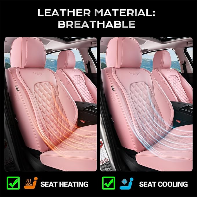 Coverado Front Seat Covers, Luxury Faux Leather Breathable Waterproof Protectors, Universal Fit for Cars, SUVs, Trucks, Durable Car Seat Protectors, Waterproof Car Cushions – Pink