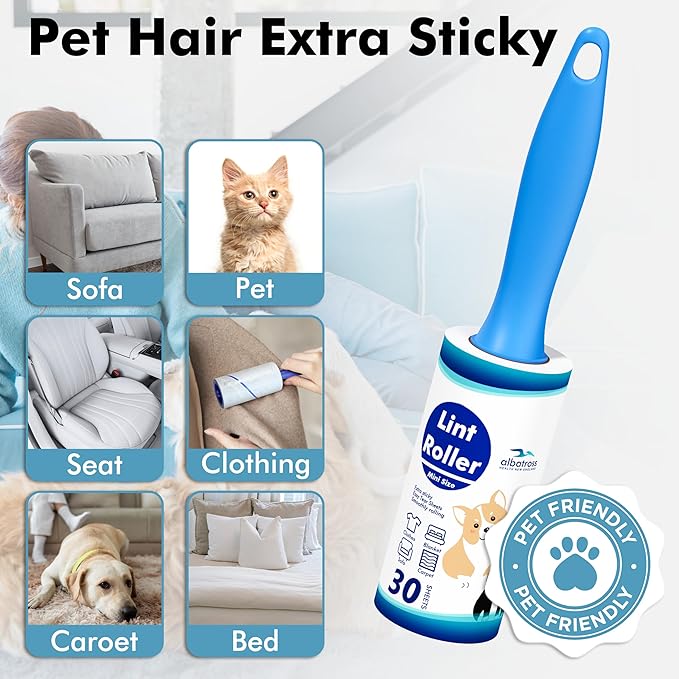 Mini Extra Sticky Lint Rollers for Travel - 150 Sheets Small Sized Portable Lint Removers for Pet Hair and Debris Pickup150, Travel Essentials