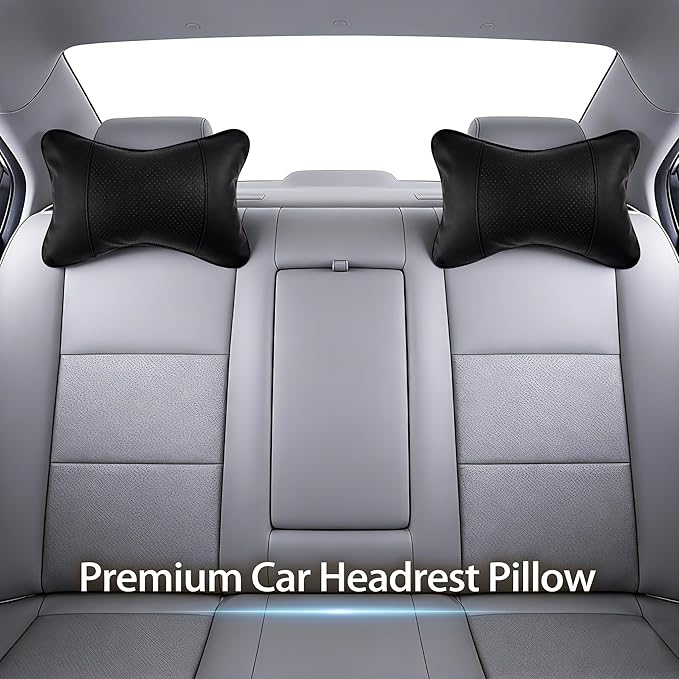 2 Pack Car Neck Pillow Soft Breathable Headrest Pillows for Driving Support, Universal Fit for Most Car Seats Decor Accessories（Black）