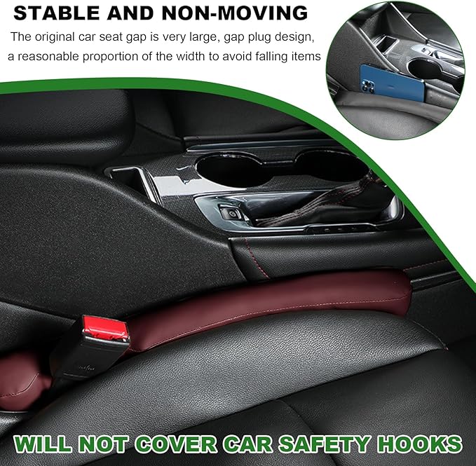 2 PCS Leather Car Seat Gap Filler, Auto Seat Blocker Organizer Fill The Gap Between Seat and Console, Universal Gap Filler Plug Stop Things from Dropping for Car SUV Truck (Wine Red)