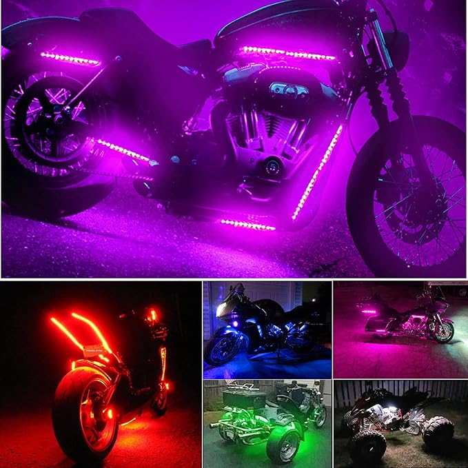 2Pcs 12LEDs Motorcycle LED Light Strips- RGB Multi-Color Accent Glow Neon Ground Effect Lights lamp for Motorcycle led Light Kits,ATV Car Golf cart LED Underglow Strip Lights