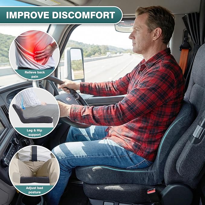ZUAMEGUMemory Foam Car Seat Cushion – Ergonomic Driver Cushion for Sciatica & Tailbone Pain, Breathable Non-Slip Car Seat Pad for Car, Office Chair, Wheelchair
