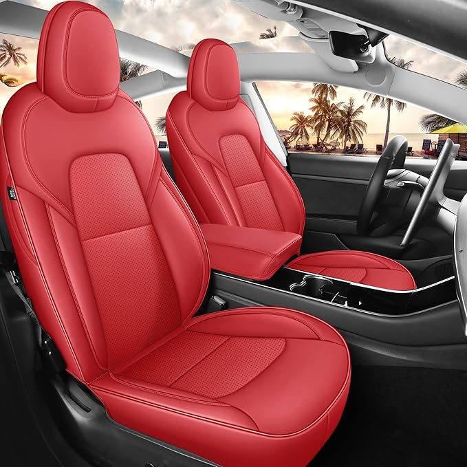 Model 3 Seat Cover for Tesla 2017-2023 Full Set Front and Rear Seat Cover for Cars (Red-Model 3)
