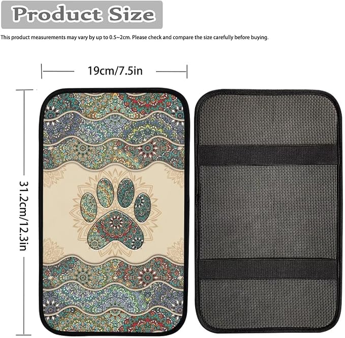 UNICEU Aztec Dog Paw Print Car Decorative Armrest Cover Pad Soft Car Center Console Armrest Covers Universal Fit Trucks SUV Van