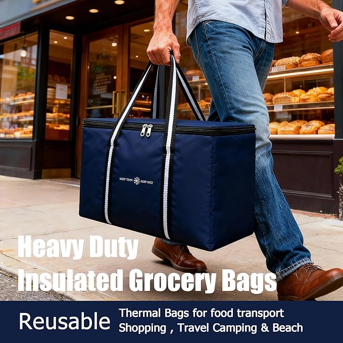 modscape Large Heavy Duty Insulated Grocery Bags–Delivery Bags with Hard Bottom Food Transport,Thermal Bags for Cold and hot Food, Collapsible Cooler for Shopping & Travel, Camping & Beach
