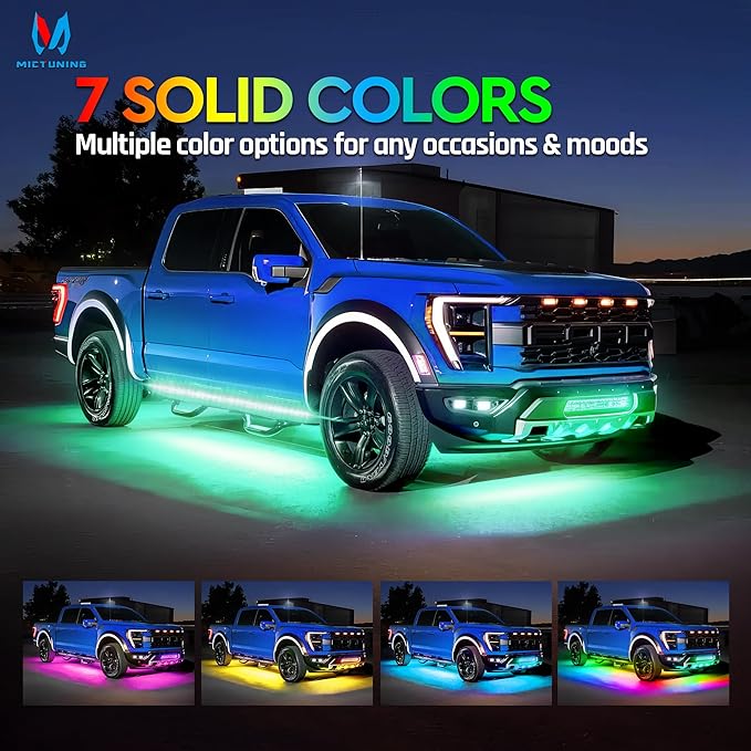 MICTUNING N8 RGB+IC Underglow LED Lighting Kit for Truck with Remote & Key Fob Dual Control, Exterior Neon Accent Underbody Strip, Multicolor Mode, Waterproof, Aluminum Casing