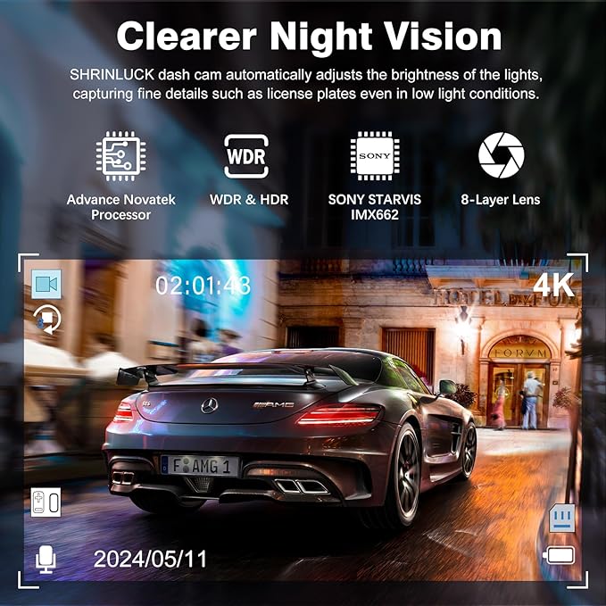 4K+1080P+1080P 5.8GHz WiFi Dash Cam Front and Rear Inside, Free 64G SD Card, 4K UHD 3 Channel Dash Camera for Cars, 360° All Sides Dashcam, G-Sensor, Night Vision, WDR, 24H Parking Monitor