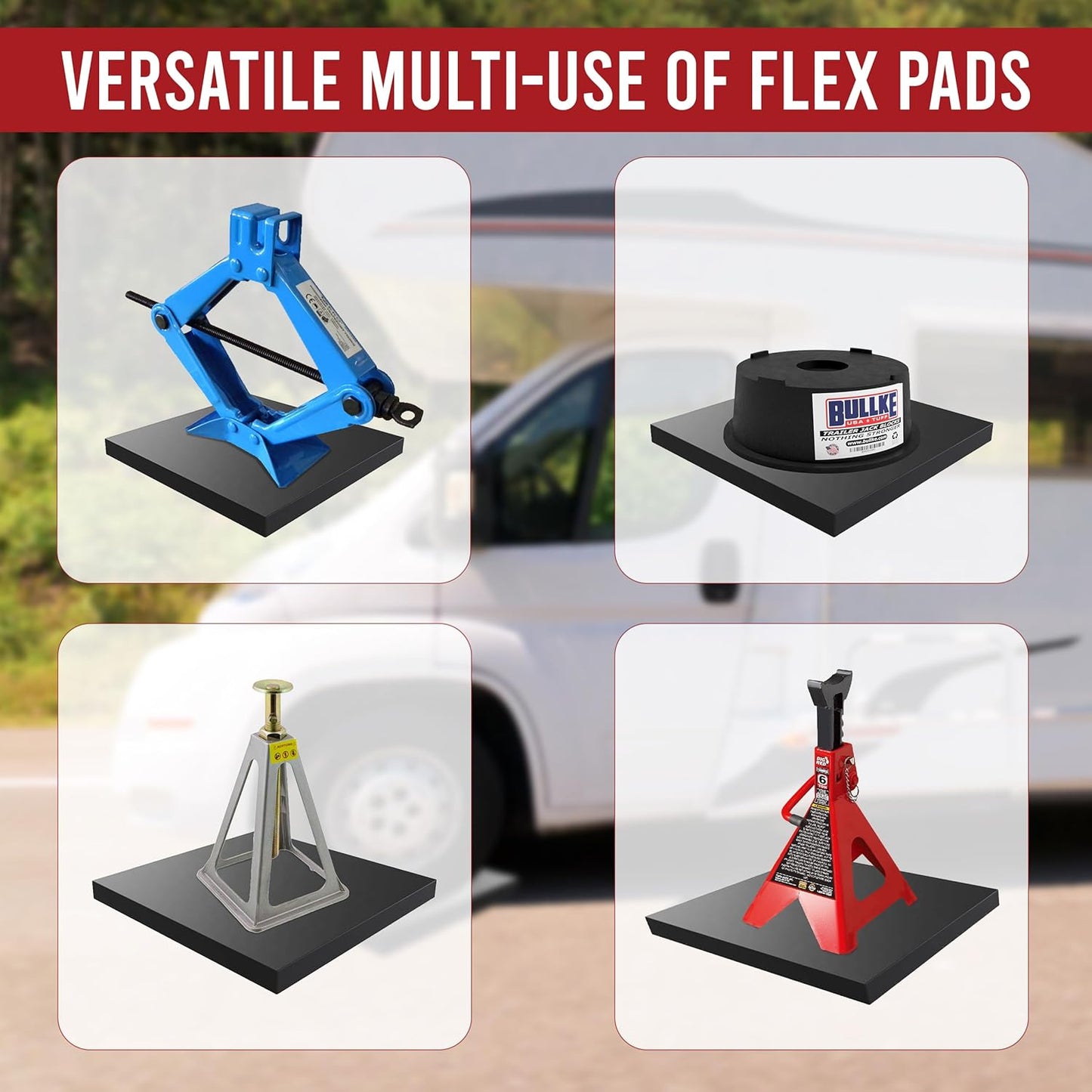 USA Made RV Leveling Jack Flex Pads 9" – Heavy-Duty Rubber Jack Pads for Camper & Trailer – Non-Slip, Shock-Absorbing Stabilizer Mats – Prevent