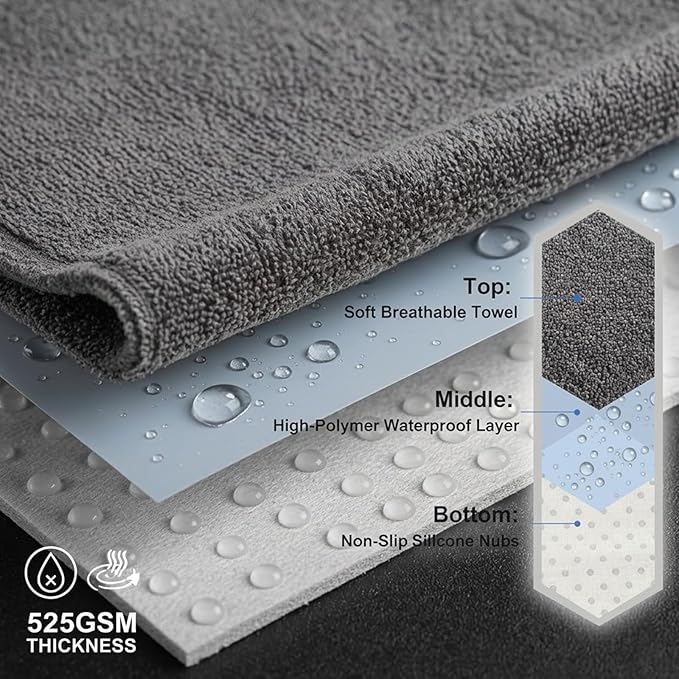 ZIMABLUE 1PC Waterproof Towel Car Seat Cover - 525g Heavy Duty 3-Layer Microfiber Sweat Protector for Bucket Seats - Non-Slip Machine Washable Universal Fit for Gym, Yoga, Beach, Pets & Outdoors-Gray