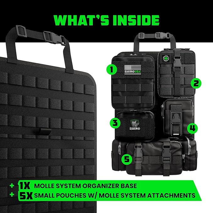 Tactical Car Seat Organizer – Military-Grade Storage for SUV, Truck, & Car – Heavy Duty Seat Organizer with Multiple Pockets & Car Accessories for Maximum Organization - Black