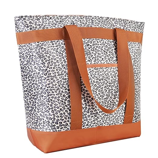 CIVJET Insulated Reusable Tote Bag for Grocery Shopping for Women/Men, Pizza/Food Delivery Bag to Keep Food Cold/Hot for Commercial Delivery Services, Cooler bags for Travel/Beach/Picnic, Cow Print