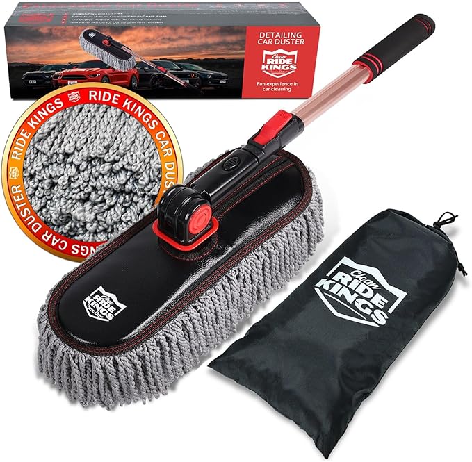 Car Duster Exterior Scratch Free - 27-36" Extendable Handle Microfiber Auto Dusting Brush for SUV, RV, Truck, Motorcycle & Dashboard, Storage Bag Included