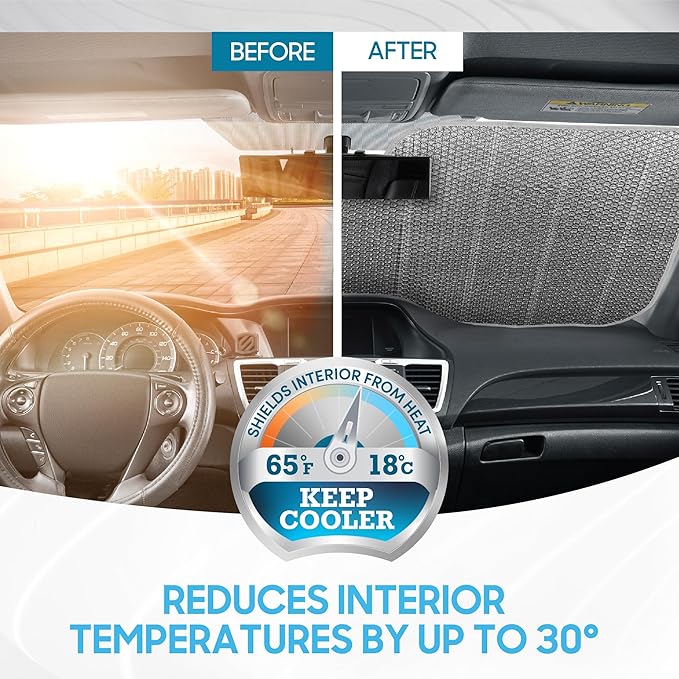 BDK Iridescent Mermaid Car Windshield Sun Shade Accordion Folding Sunshade for Windshield Blocks UV Rays Sun Visor for Car Front Window Protector - Easy Setup Keeps Vehicle Cool - 58 x 27