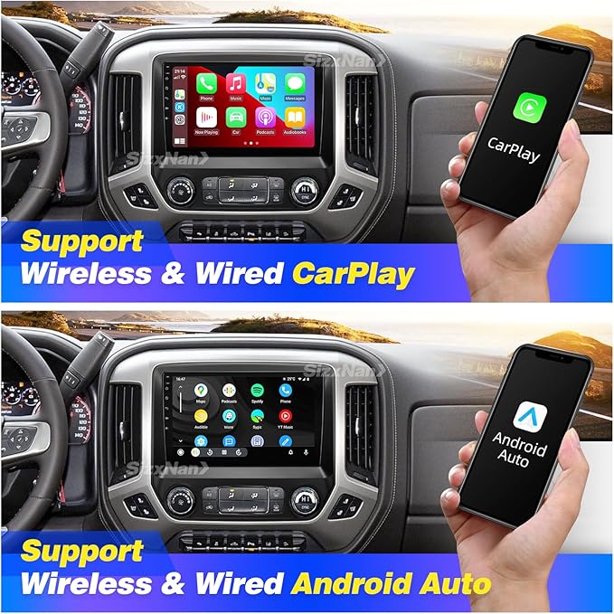 for Silverado Sierra Radio Compatible with Wireless Carplay Android Auto,Car Stereo Bluetooth Navigation GPS WiFi FM AM Multimedia Player Camera Touchscreen 8core Head Unit (2014-2018)
