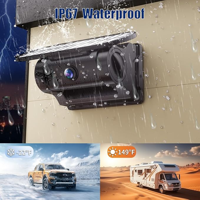 WiFi Magnetic Solar Wireless Backup Camera, 10000mAh Rechargeable 1080P Rear View Camera for Truck RV Trailer Car, DVR Recording Night Vision, IP68 Waterproof, Easy Installation