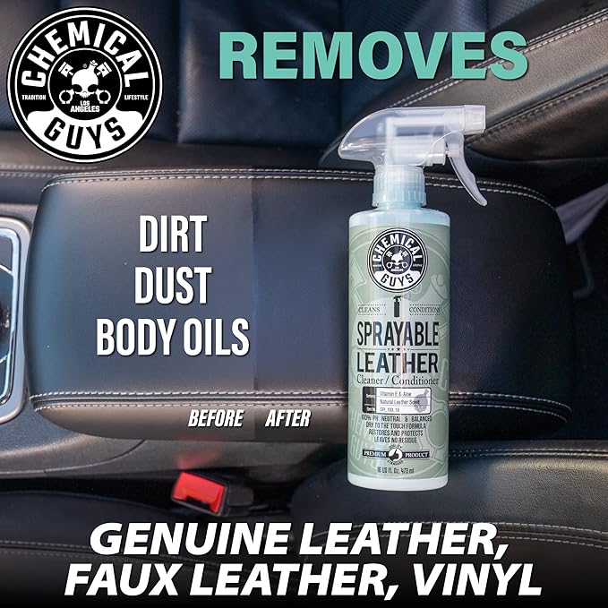 Chemical Guys SPI_103_1602 Sprayable Leather Cleaner and Conditioner in One for Car Interiors, Apparel, and More (Works on Natural, Synthetic, Pleather, and More) Leather Scent, (2 Pack) 16 fl oz