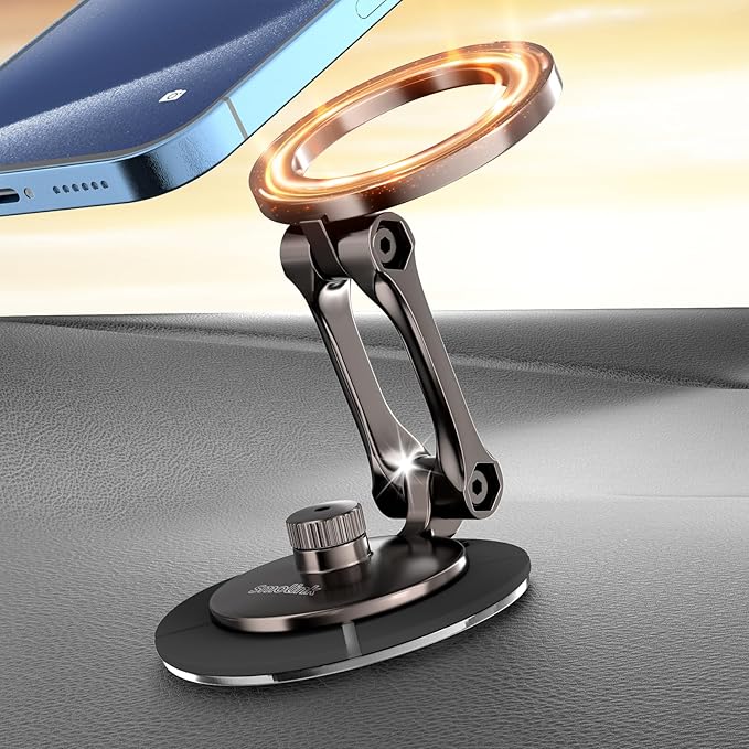 Smolink Tesla Phone Mount, All Metal Strong Magnet Magnetic Phone Holder for Car Dashborad and Tesla Model 3/Y/S/X, Foldable Hidden for MagSafe Car Mount Fit for iPhone All Phones, Black