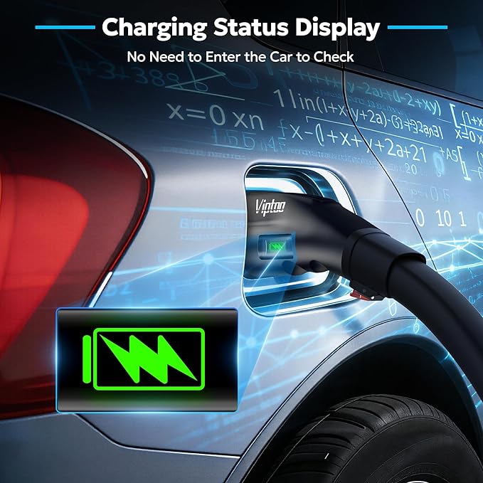VIPTOO Tesla to J1772 Adapter 60A 250V AC — NACS EV Charging Connector with Charging Status Display for Tesla Wall/Destination/Mobile Charger, Fast & Safe Charging (Black)