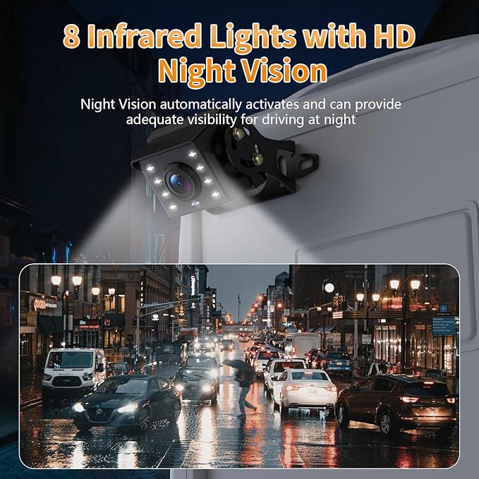7" 1080P Wired Truck Backup Camera System, IP68 Waterproof Rear View Camera with Wide Angle View, Night Vision Reverse Camera for RV Trailer 12V-24V