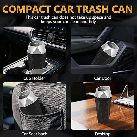 Car Trash Can with Lid - 1-Pack, Interior Accessories for Vehicles, Leakproof Garbage Can with 15 Detachable Trash Bags, Multipurpose Organizers and Storage Solutions for Home and Office