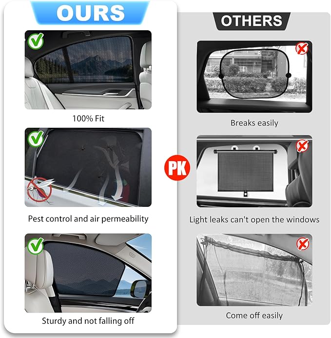 XCBYT Car Window Shades - 4 Pack 2018-2024 Toyota Camry Sunshade Side Window Sun Shade with Breathable Mesh, Insulate Heat and UV Rays, Protect Privacy, Safe Driving for Sleep Camping Breastfeeding
