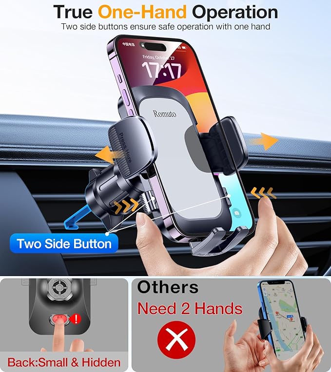 Romuto Phone Holders for Your Car Phone Holder Mount【Super Suction】Cell Phone Mount for Car Accessories for Women Men Windshield/Vent/Dash Truck Stand Desk Mount Clamp Holder for iPhone Samsung Camera