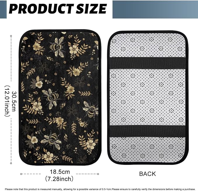 Bee Flower Center Console Cushion Comfortable Elastic Car Arm Rest Cushion Pad Full Coverage Warm Armrest Cover Center Console Cushion Fit for Cars Truck SUV or Vans