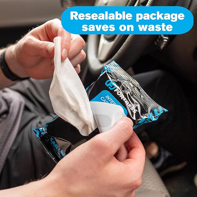 Fortress Car Interior Wipes (25 ct, Pack of 62) for Car Interior Cleaning, Dashboard, Seats, Detailing, and Steering Wheel [Travel Size] Skin-Safe Car Interior Cleaner Supplies