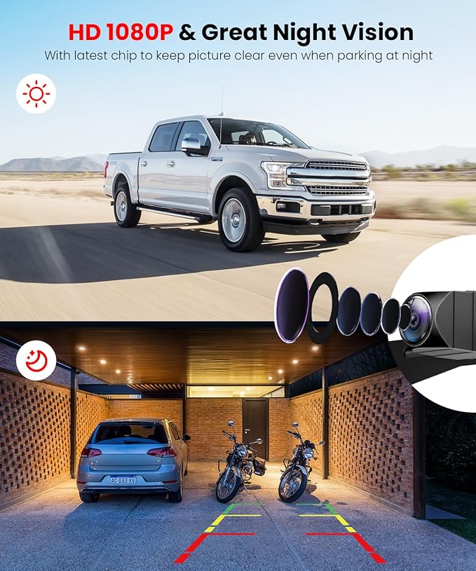 AUTO-VOX Backup Camera for Car Easy Setup Plug-Play: 4.8" 1080P No-Delay Clear Night Vision Rear View Camera, IP69K Waterproof 3X Zoom Back Up Camera Systems for Truck SUV Pickup Van