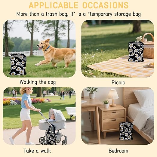 White Daisy Flowers Car Trash Bag, Strap Drawstring Car Garbage Bags,Car Back Seat Organizer with Adjustable Buckle for Car Accessories