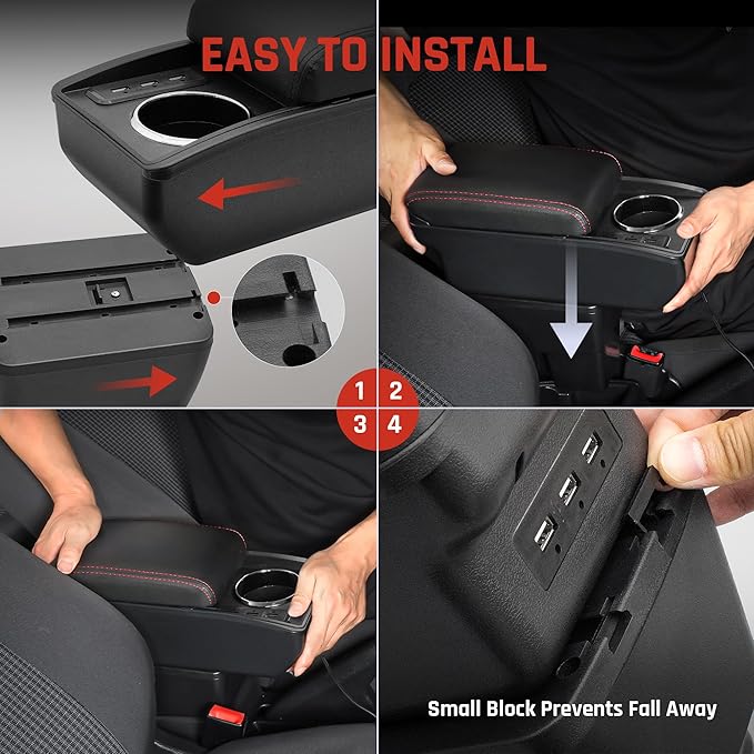 YJYWZH Car Armrest Storage Box for Hyundai Accent Solaris Verna 2017-2020 Double-Layer Car Center Console Armrest Box with 6 USB Ports and Cup Holder for Car Accessories(Red Thread)