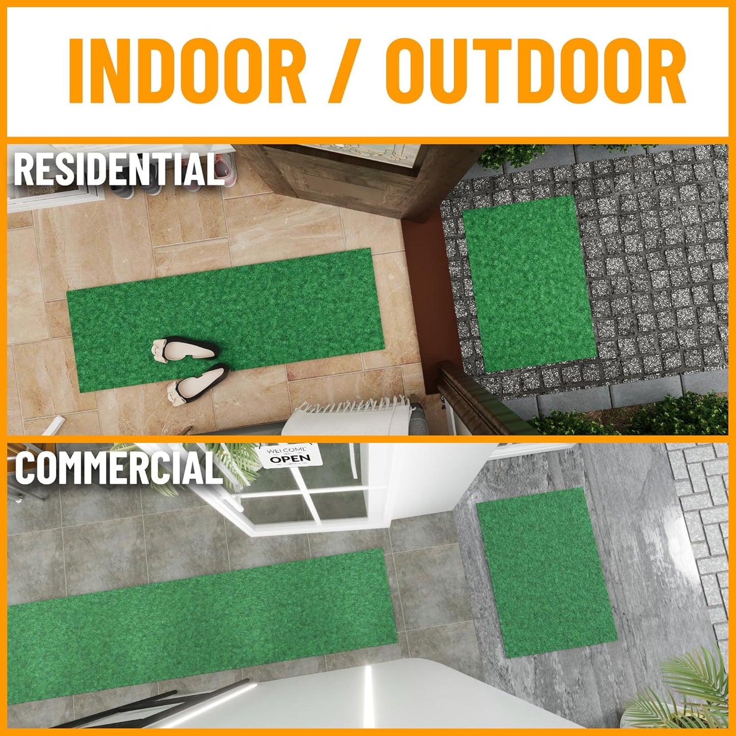Ottomanson Mud Mat 2' x 2' Entryway Rug - Non-Slip Scraper Doormat for Muddy Paws, Dirt Trapping Indoor/Outdoor Mat for High-Traffic Areas, Kitchen, Garage, Patio, Green