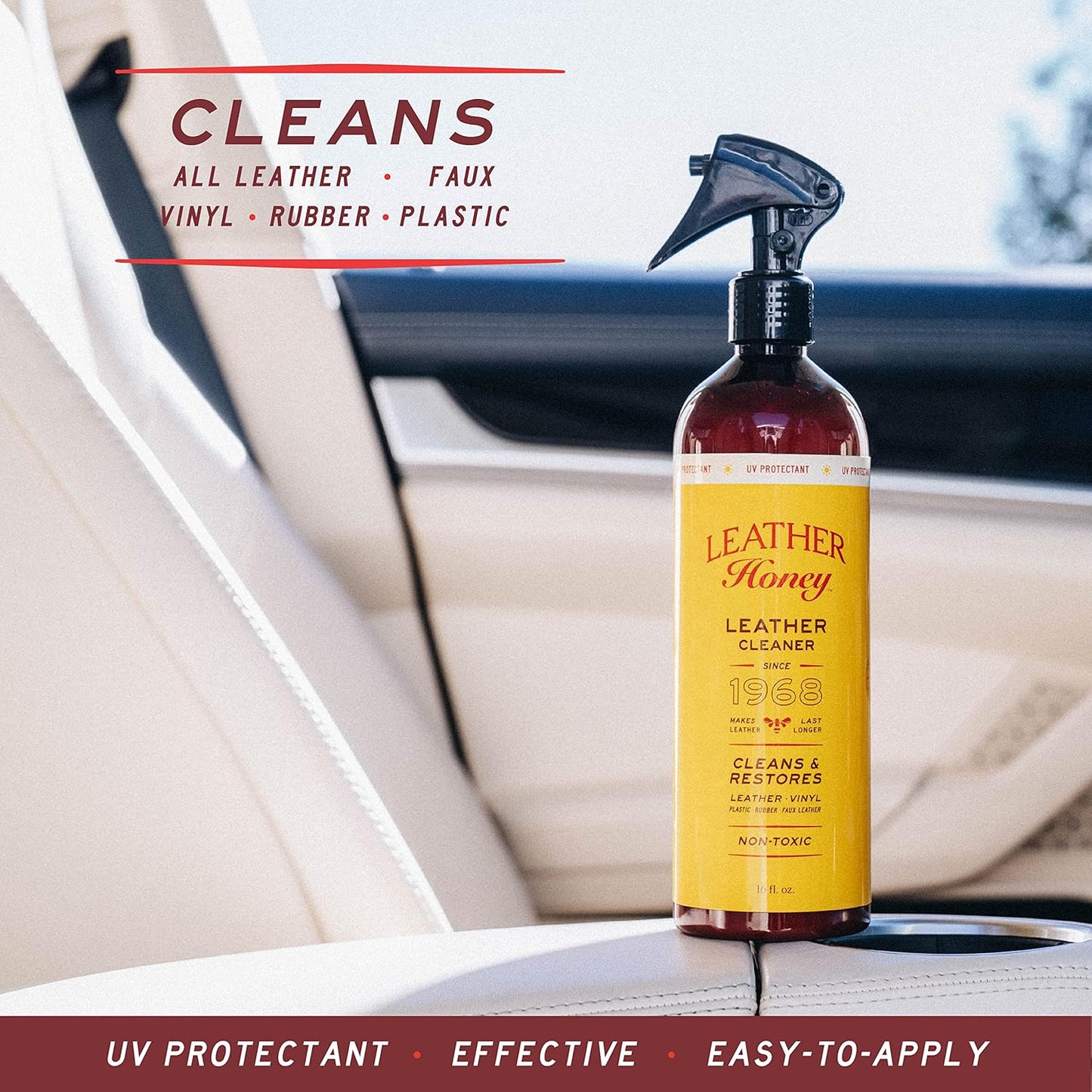 Leather Honey Leather Cleaner Spray: UV Protectant, Non-Toxic & Made in the USA Since 1968. Cleans & Protects Leather, Faux & Vinyl - Couches, Car Seats, Purses, Shoes, Bags & Tack. Safe for Any Color