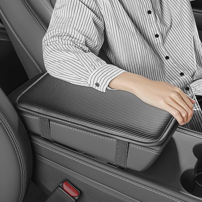 Car Armrest Covers, Vehicle Center Console Cover, Middle Storage Pads, Dog & Cat Paws Protetor, Carbon Fiber PU Leather, Waterproof, Anti-Slip, Auto Interior Accessories, Black, Size M
