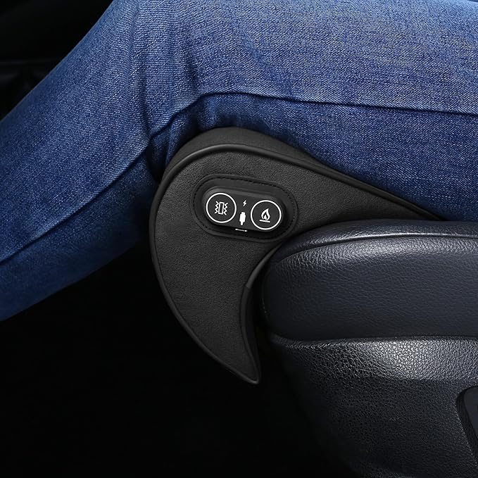 JUPENG Car Seat Leg Extender with Heat & Massage, USB Powered Multi-Level Memory Foam Under Thigh Leg Support Cushion for Driver Seat, Office Chair & Travel, Universal Comfort Pad (Black)