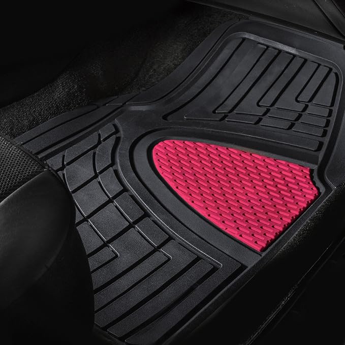 FH GROUP Car Seat Covers Premium Tall Channel Rubber Trimmable Floor Mats w. FH3001 Snake Pattern Silicone Steering Wheel Cover- Universal Fit for Trucks, SUVs, and Vans (Pink/Black) F11311
