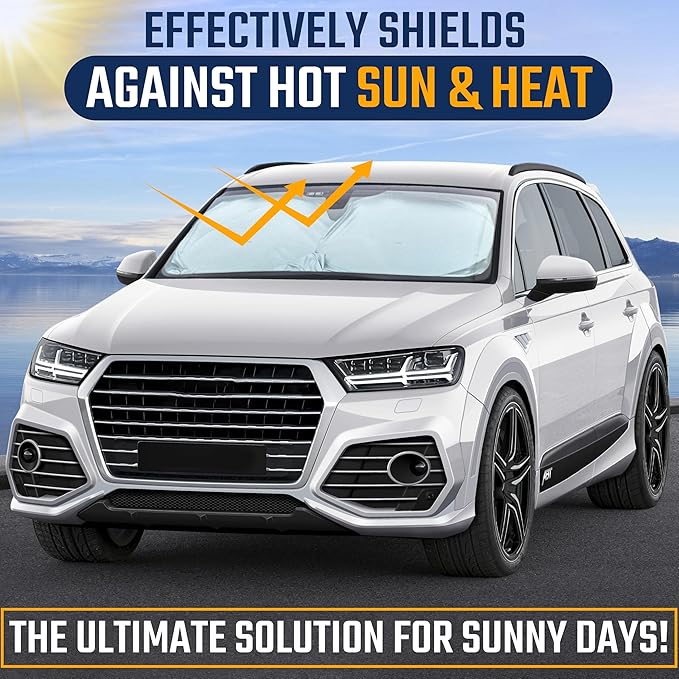 EcoNour Windshield Sunshade for Cars | Full-Coverage Heat & UV Protection | High-Performance Light Blocking Sun Shade | Foldable Design Keeps Interior Cool | Compact Storage- Medium