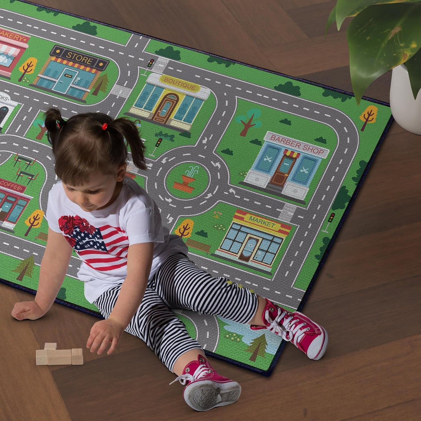 Play Rug for Playroom 59"x39" Car Mat Town City Road Map for Boys Bedroom Fun Car Play Area Carpet Non-Slip Washable