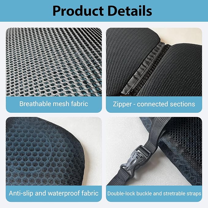 Semi Truck Seat Cushion with Lumbar Support - 2-Pieces Foldable & Separable for Truck Drivers - Pressure Relief & Enhanced Comfort - Heavy Duty Adjustable Car Seat Back Cushion for Men & Women