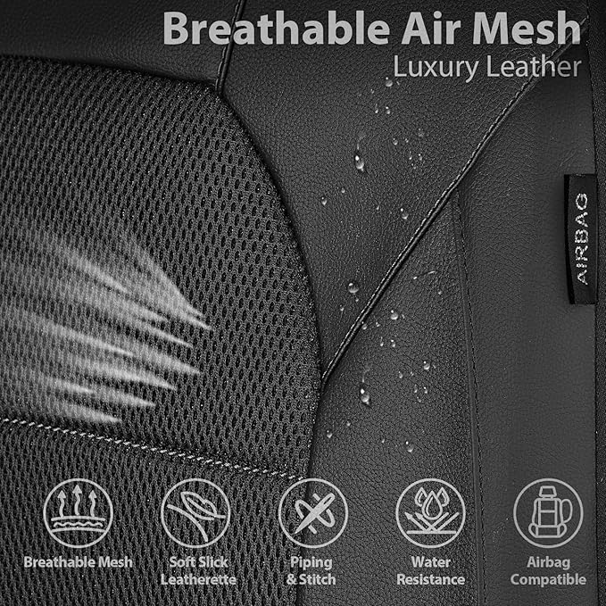 CAR PASS Universal Leather Two Front Seat Covers,Sport seat Covers fits Most Cars, SUVs, Trucks, and Vans Airbag Compatible (Black and Black)