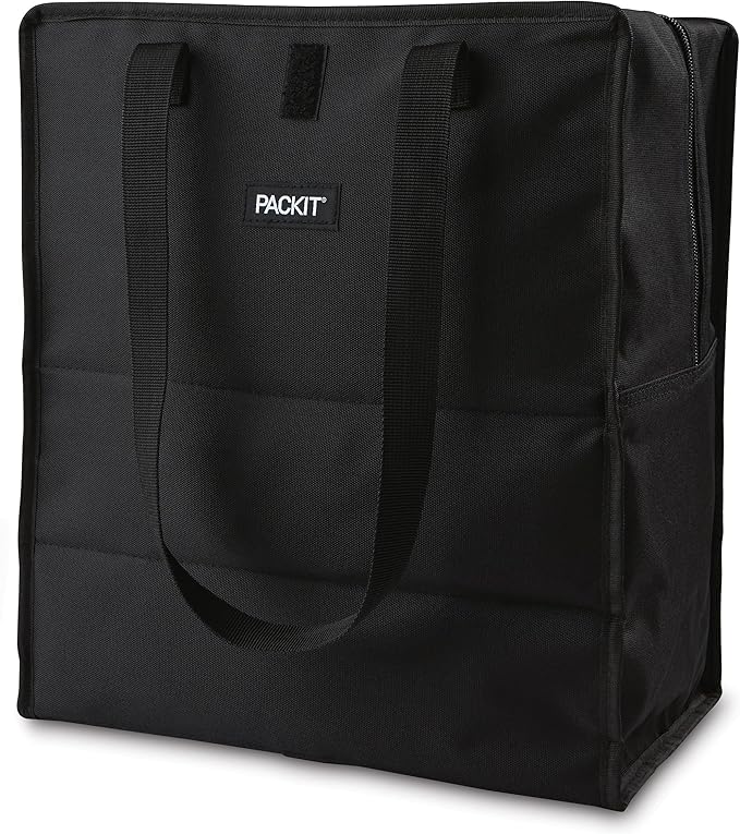 PackIt Freezable Grocery Tote, with EcoFreeze Technology, Foldable, Reusable, Zip Closure, Dual Handles