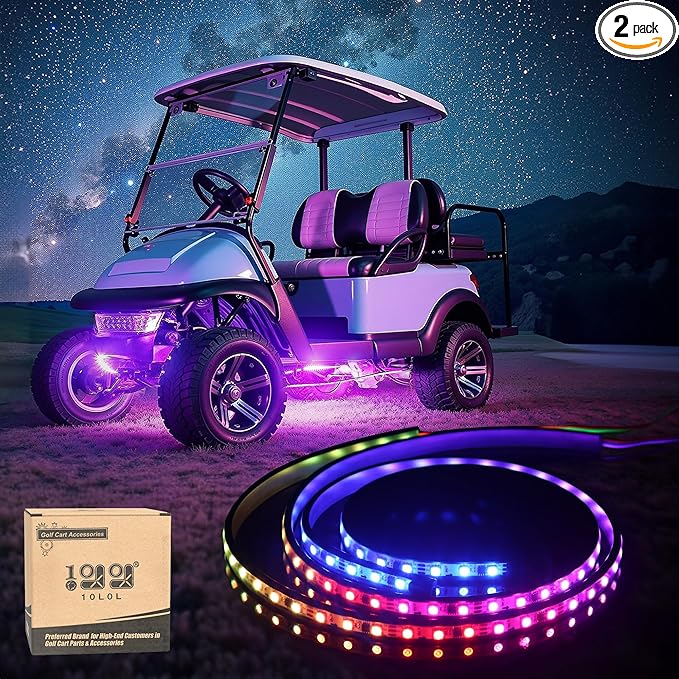 10L0L 2PCS Golf Cart Underbody Light Kit, Underglow LED Light Strip, 22 Modes RGB Music Sync, 12-66V Wide Voltage, IP67 Waterproof for EZGO, Club Car, Yamaha