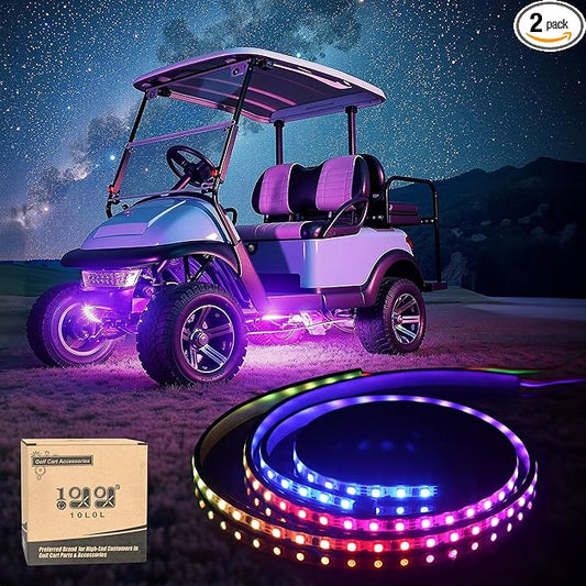 10L0L 2PCS Golf Cart Underbody Light Kit, Underglow LED Light Strip, 22 Modes RGB Music Sync, 12-66V Wide Voltage, IP67 Waterproof for EZGO, Club Car, Yamaha