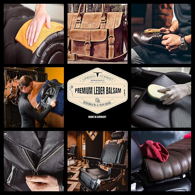 URBAN FOREST Leather Care Conditioner incl. natural Beeswax & Avocado Oil 16.9 fl oz, Heavy Duty Scratch Repair Balm - Preservative for Dry Cracked Furniture, Car Seats, Saddles, Boots Made in Germany