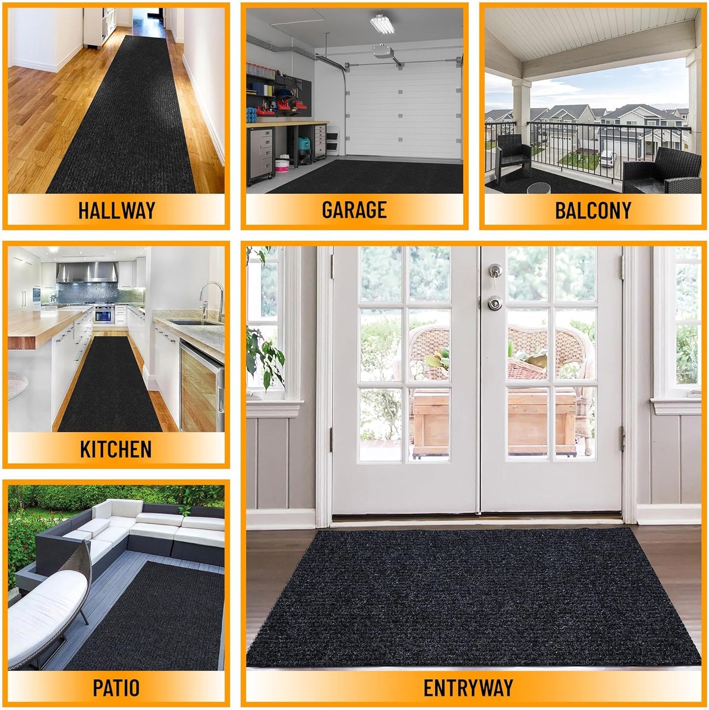Ottomanson 3'11" x 8' Hallway Runner with Scraper Pile - Extra Durable Non-Slip Rug Mat for Indoor & Outdoor Use - Ideal for Kitchen, Entryway & Garage - High-Traffic Carpet, Black