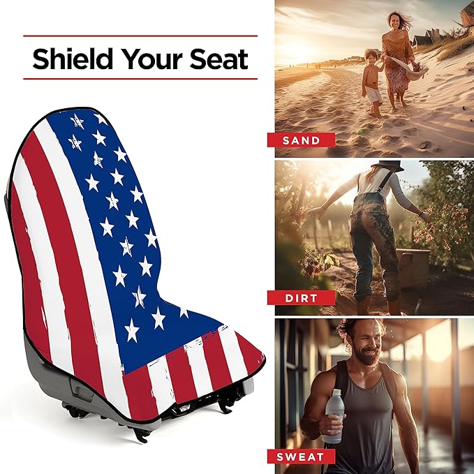 lebogner Waterproof Seat Cover, Sweating Towel for Post Gym Workout, Running, Swimming, and Beach, Universal Fit Anti-Slip Seat Protector for Cars, and Trucks, Machine Washable, American Flag Design